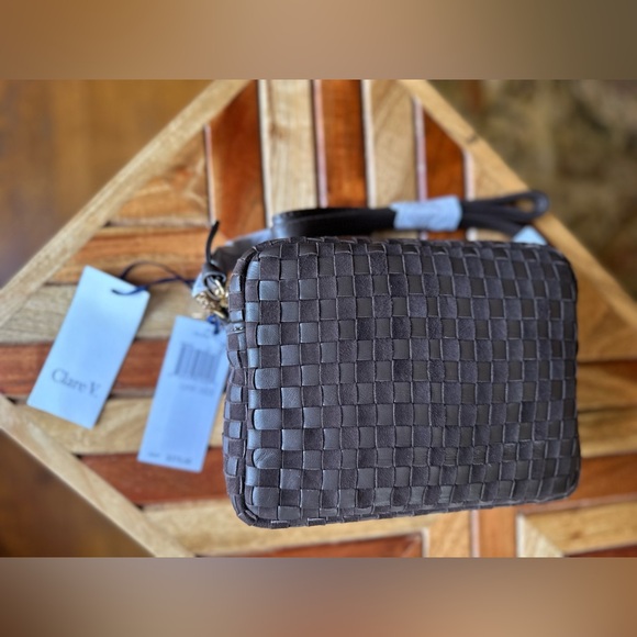 Clare V. Midi Sac - Nappa & Suede Woven Checker Mahagony NWT $375 - Picture 6 of 14